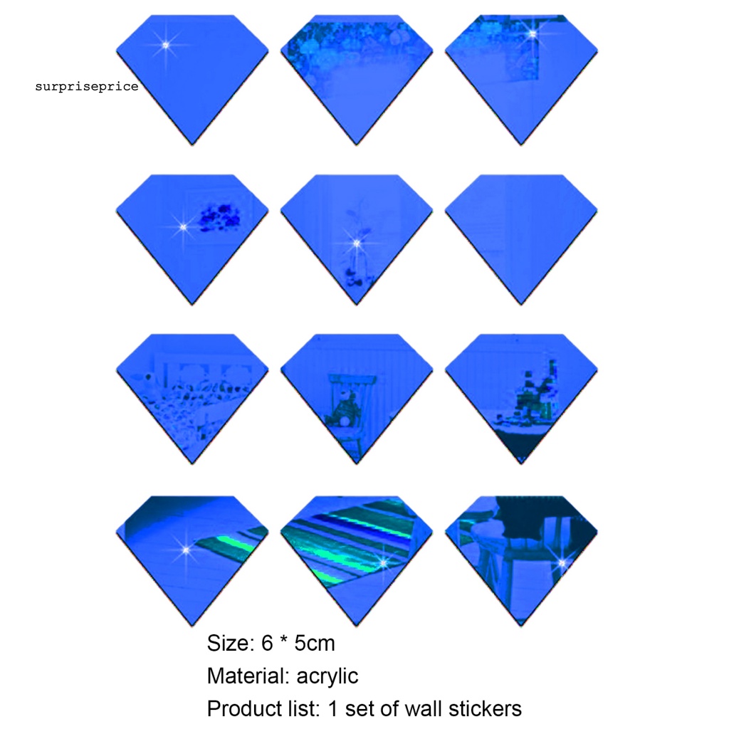 Set 12 Sticker Dán Tường Hình Viên Kim Cương 3D Bằng Acrylic Tráng Gương Tự Dính Có Thể Tháo Gỡ Trang Trí
