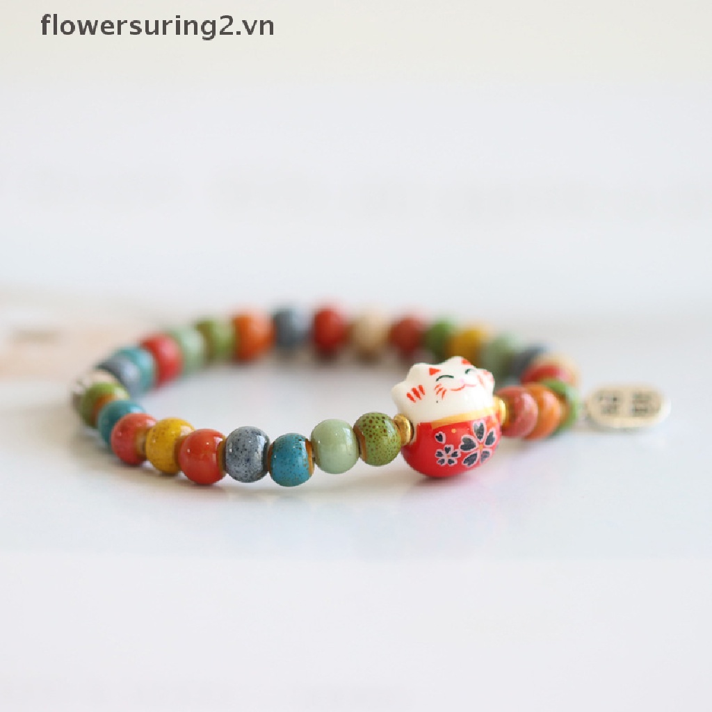 Vòng Tay Mặt Hình Mèo May Mắn Bằng Sứ Dễ Thương