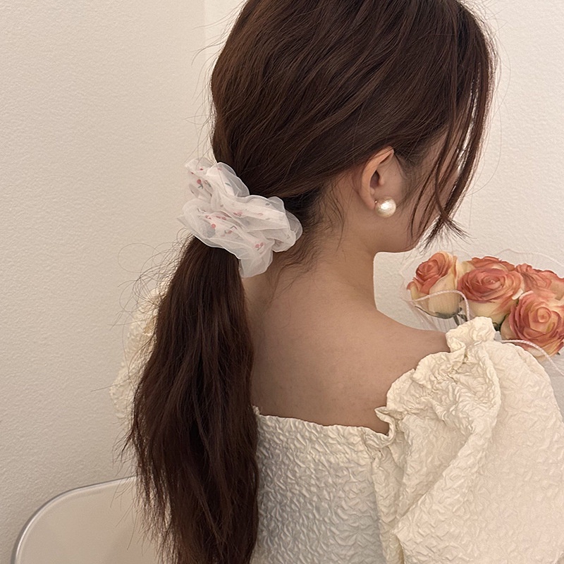 Dây Cột Tóc Cao Su Co Giãn Phối Lưới Thiết Kế Đơn Giản Thời Trang Cho Nữ