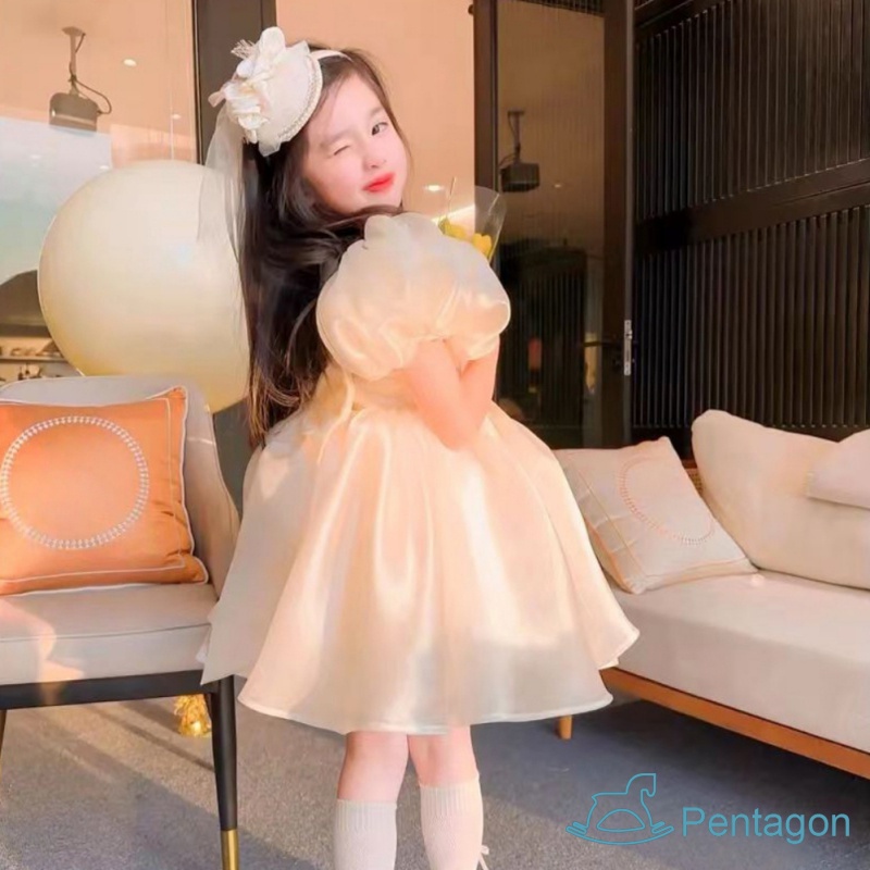 Đầm Công Chúa Mùa Hè Tay Phồng Đính Nơ Dễ Thương Thoải Mái Phong Cách Phương Tây Cho Bé Gái