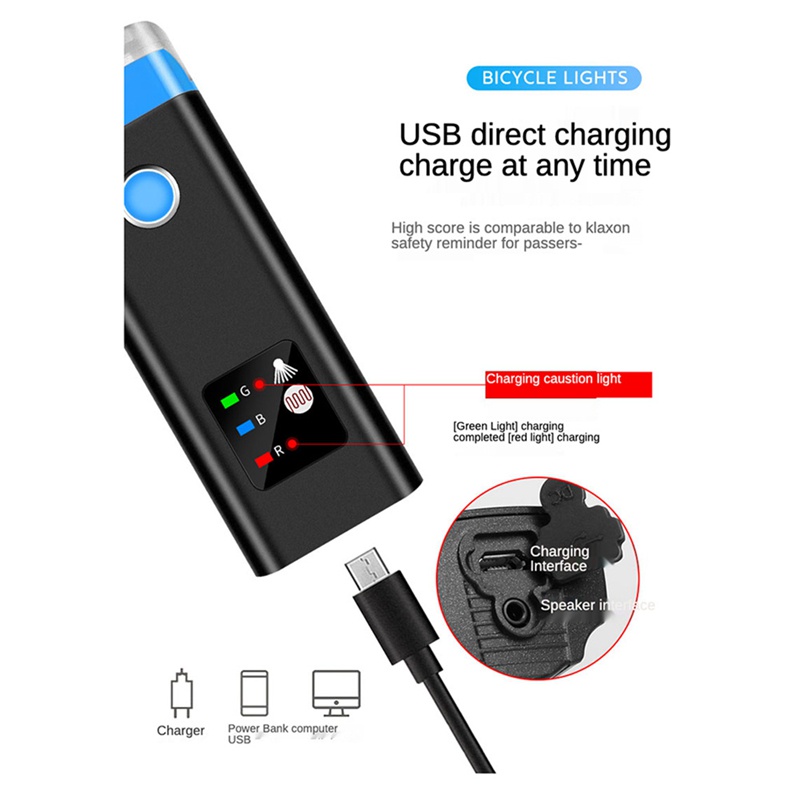 1 Đèn Pha Siêu Sáng 2400Mah Chống Thấm Nước Có Thể Sạc Lại Bằng Cổng USB Dành Cho Xe Đạp