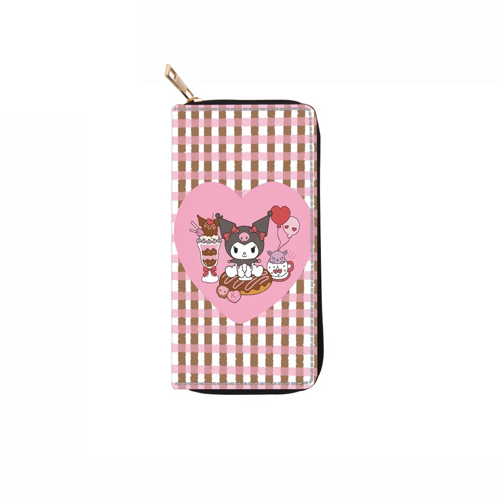 Sanrio kuromi phim hoạt hình dễ thương dây kéo dài ví da pu in sinh viên nhiều thẻ túi đựng thẻ đa chức năng 1