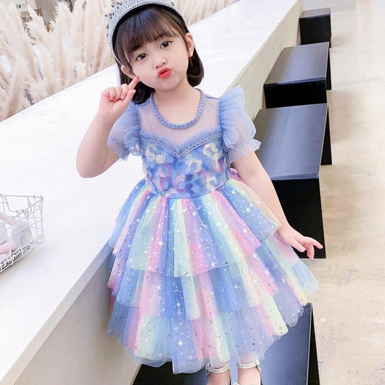 Đầm Công Chúa Mùa Hè Màu Xanh Lá Phong Cách Mới Cho Bé Gái 2-13 Tuổi
