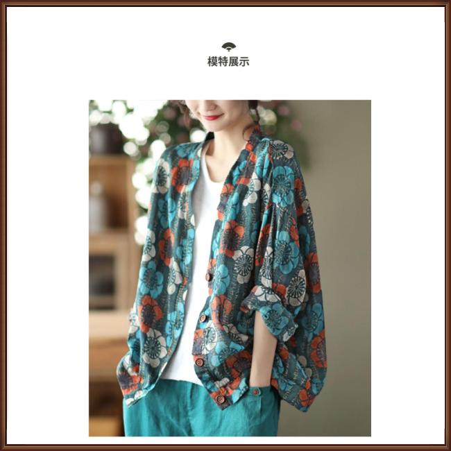 Áo Sơ Mi Vải Lanh Cổ Chữ V Tay Dài Dáng Rộng In Họa Tiết Thời Trang Dành Cho Nữ