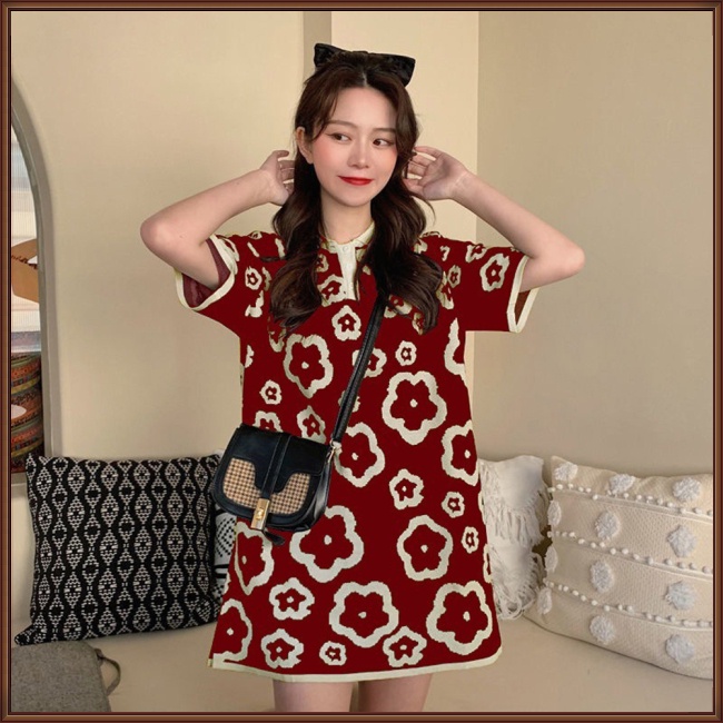 Đầm Thun Ngắn Tay Dáng Rộng Thời Trang Mùa Hè Phong Cách Retro Dành Cho Nữ