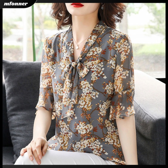 Áo Sơ Mi Tay Ngắn Cổ Chữ V Họa Tiết Hoa Phong Cách Retro Dành Cho Nữ