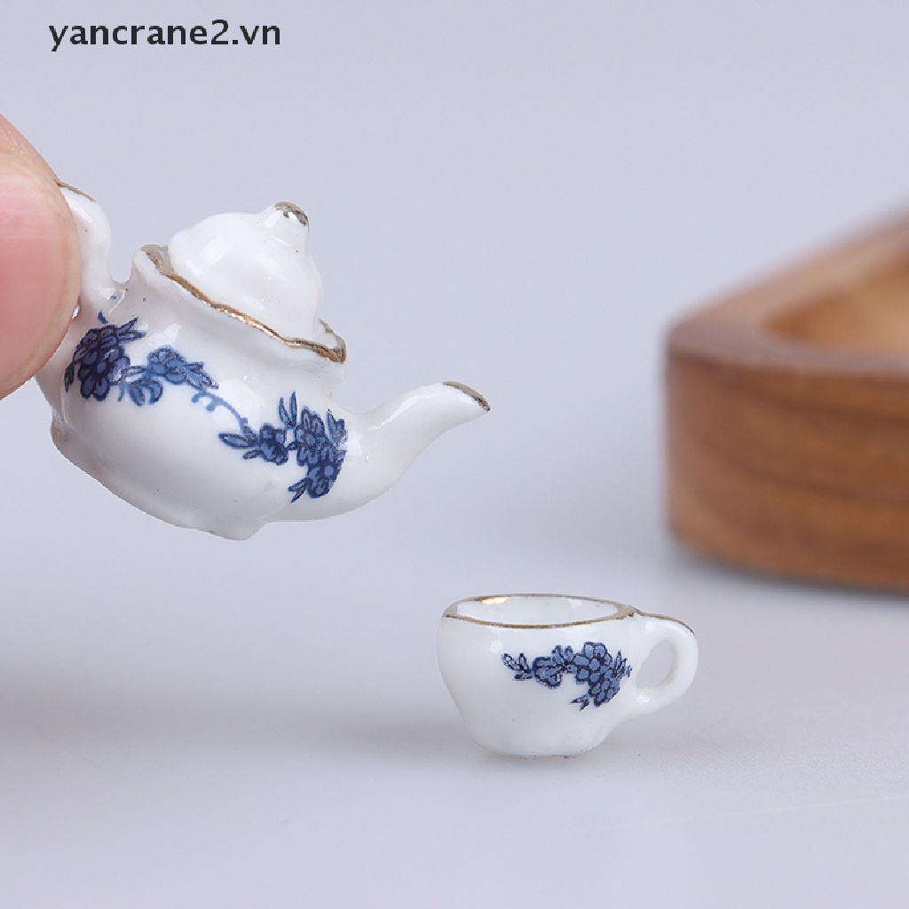 Bộ 6 Ấm Chén Dĩa Tách Trà Bằng Sứ Họa Tiết Hoa Cho Nhà Búp Bê {yancrane2.vn}