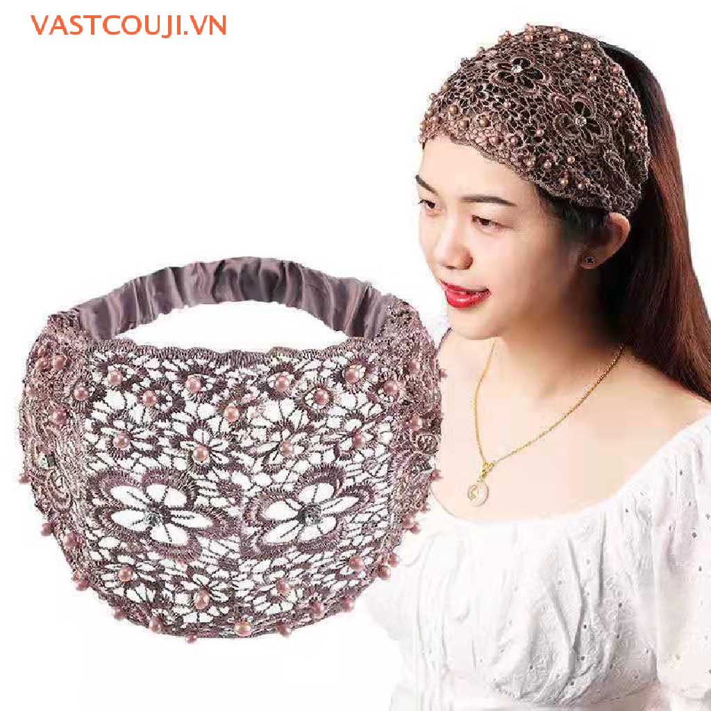 Băng Đô Ren Mỏng Vành Rộng Thoáng Khí Thêu Họa Tiết Đính Ngọc Trai Xinh Xắn Cho Nữ