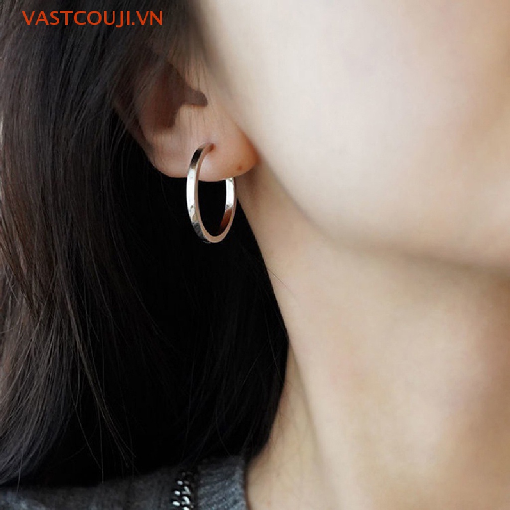 1 Đôi Bông Tai Tròn Lớn Đính Đá Sáng Bóng Đơn Giản Dành Cho Nữ