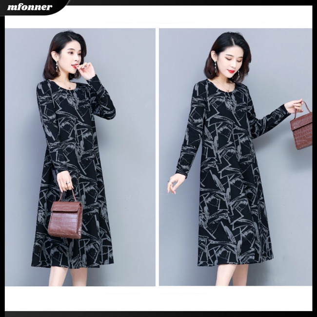 Đầm Tay Dài Cổ Tròn In Họa Tiết Đơn Giản Thời Trang Dành Cho Nữ