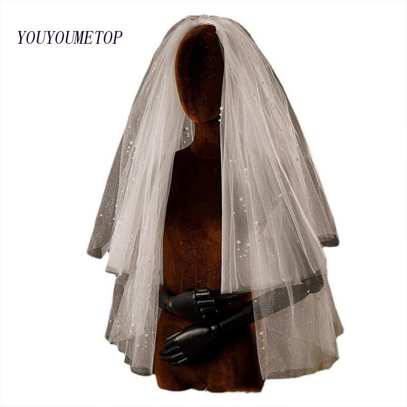 Youyo Mạng Che Mặt Với Lược Hai Lớp Cắt Ngọc Trai Trang Trí Cho Cô Dâu Và Lưới Ngắn Lấp Lánh