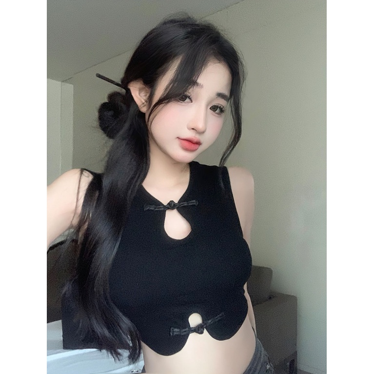 Áo Croptop Sát Nách Phong Cách Retro Pháp Cho Nữ