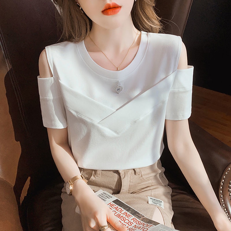 Áo Thun Mùa Hè 2023 Tay Cộc Hở Vai Phong Cách Phương Tây Tinh Tế Hợp Thời Trang Cho Nữ