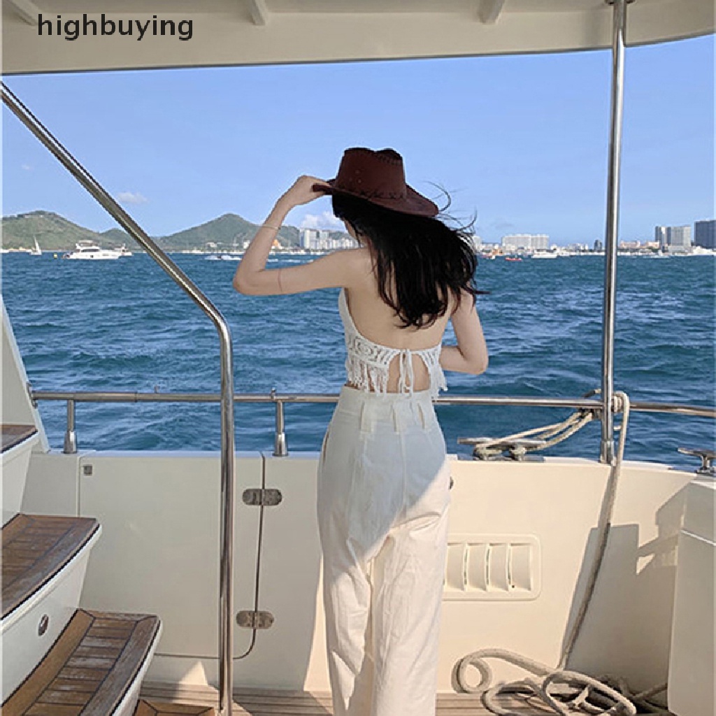 Hbvn Belle Áo Ngực Crop Top Hai Dây Tua Rua Khoét Rỗng Gợi Cảm Đi Biển Cho Nữ Modish