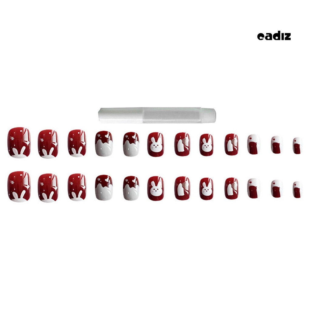 Hộp 24 Móng Tay Giả Hình Vuông Họa Tiết Thỏ Hoạt Hình Dễ Thương Cho Salon