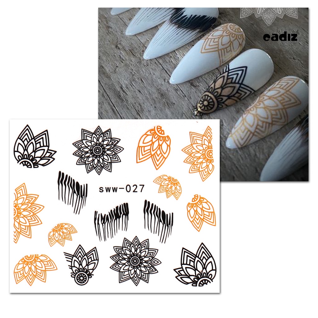 Bộ 12 Miếng Dán Móng Tay Chuyển Nước Tự Dính Không Phai Siêu Mỏng Họa Tiết Hoa Ma Rốc / Lông Vũ / Hoa