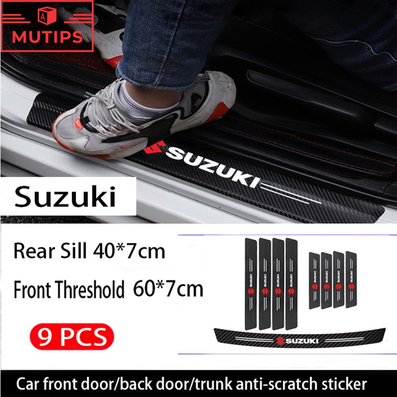 SUZUKI Bộ 9 Miếng Dán Cửa Xe Hơi Chống Trầy Chống Trượt In Họa Tiết Sợi Carbon Cho SX4 Scross Jimny Grand Vitara Brezza ERTIGA XL7 Swift Ignis Wagon R