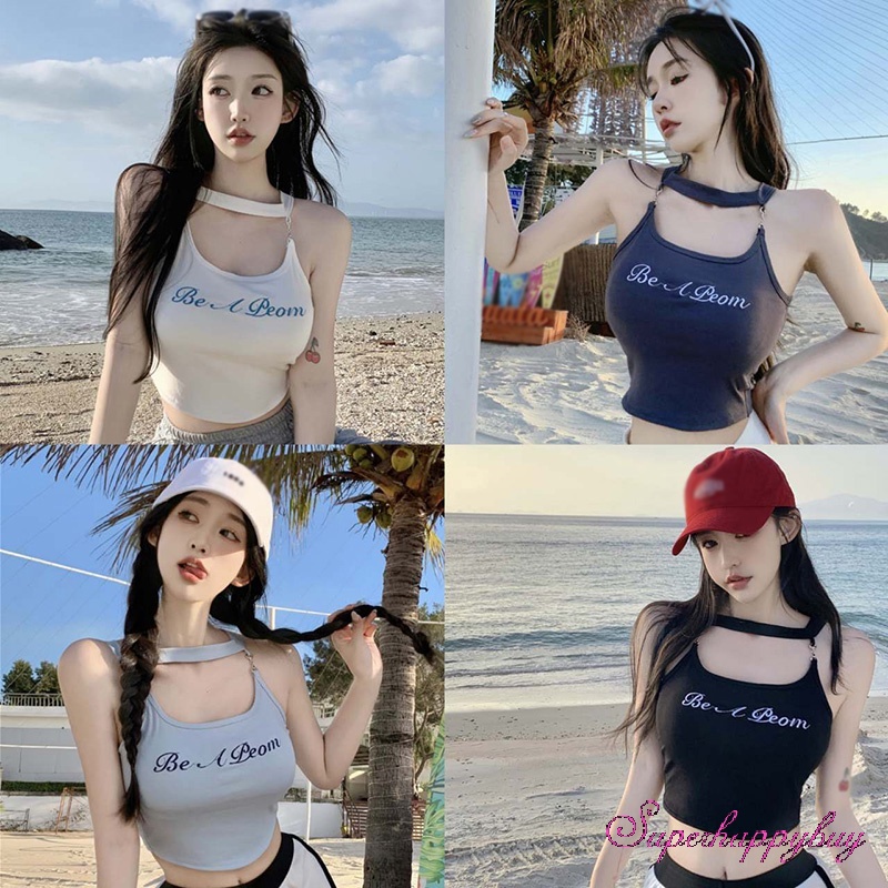 Áo Hai Dây Thêu Chữ Phong Cách Ngọt Ngào Cho Nữ