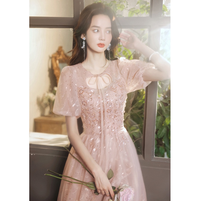 Đầm Dự Tiệc Tay Ngắn Dáng Ôm Màu Hồng Thời Trang Sang Trọng Cho Nữ