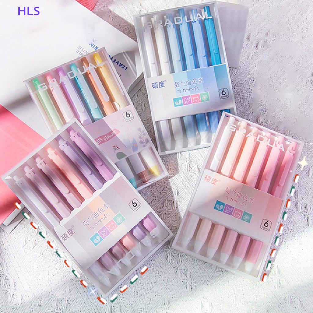 Set 6 Bút Mực Gel Ngòi 0.5mm Mực Đen Kiểu Dáng Dễ Thương Cho Học Sinh