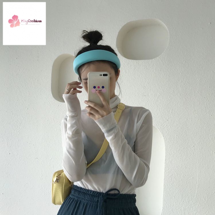 Áo Kiểu Tay Dài Cổ Cao Phối Lưới Mỏng Dáng Rộng Thời Trang Mùa Hè Phong Cách Hàn Quốc