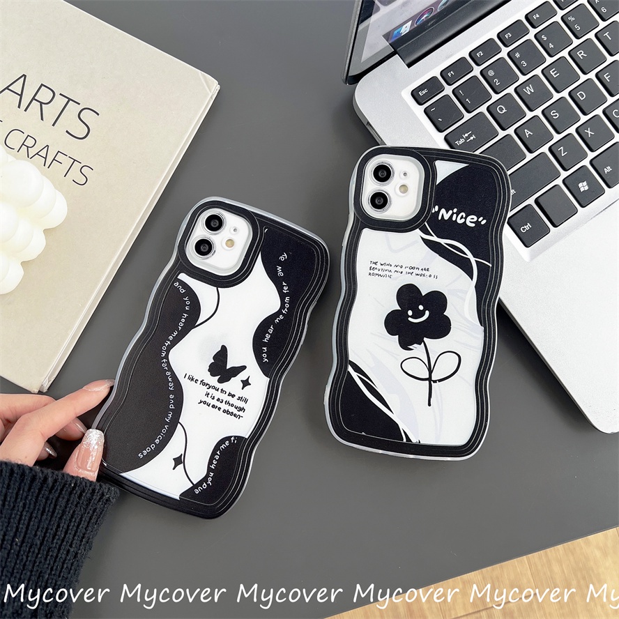 Ốp Điện Thoại Silicon Mềm Họa Tiết Hoa Bướm Trắng Đen Tối Giản Cho iPhone 14 13 12 11 Pro Max X XR Xs Max 6 7 8 Plus