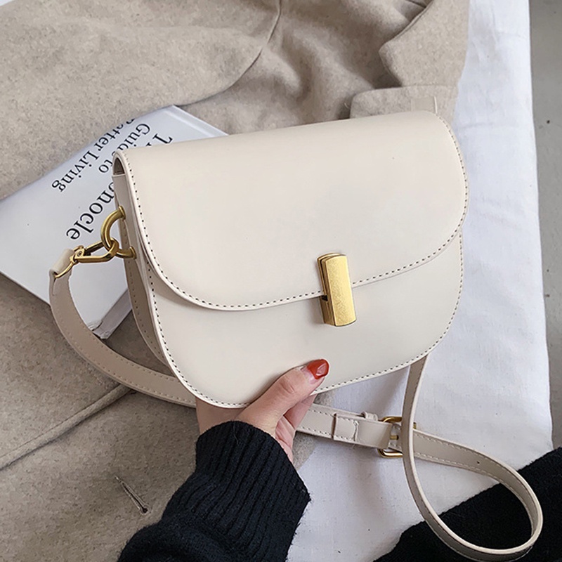 Túi Đeo Vai Màu Trơn Có Khóa Điều Chỉnh Được Phong Cách Hàn Quốc Mới Cho Nữ