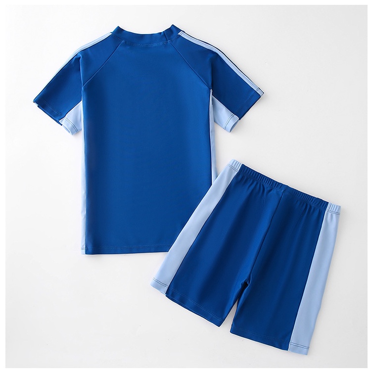Bộ Đồ Bơi 2 Mảnh Gồm Áo Tay Ngắn Và Quần Ngắn Nhanh Khô Màu Xanh Dương 120-150cm Cho Bé Trai