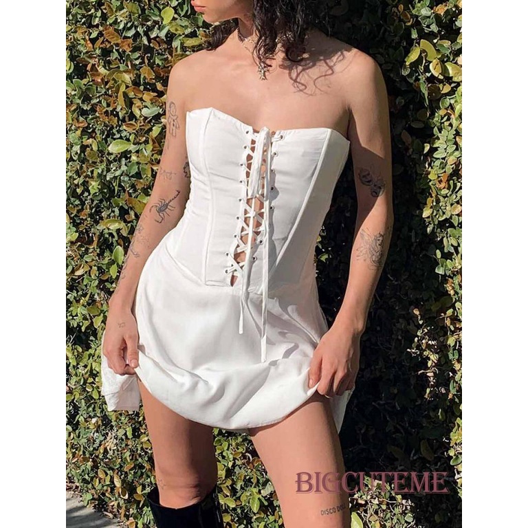 Đầm Hai Dây Mùa Hè Màu Trắng / Đen Cho Nữ