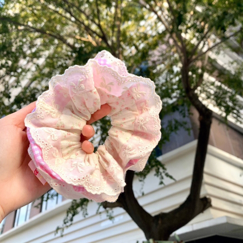 Dây Buộc Tóc Hai Lớp Phối Ren Hoa Xinh Xắn Cho Nữ