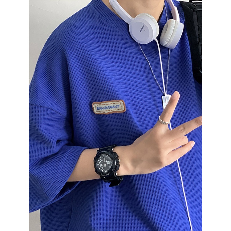 Áo Thun Tay Lỡ Cổ Tròn Dáng Rộng Màu Trơn Thời Trang Mùa Hè Trẻ Trung Cho Nam