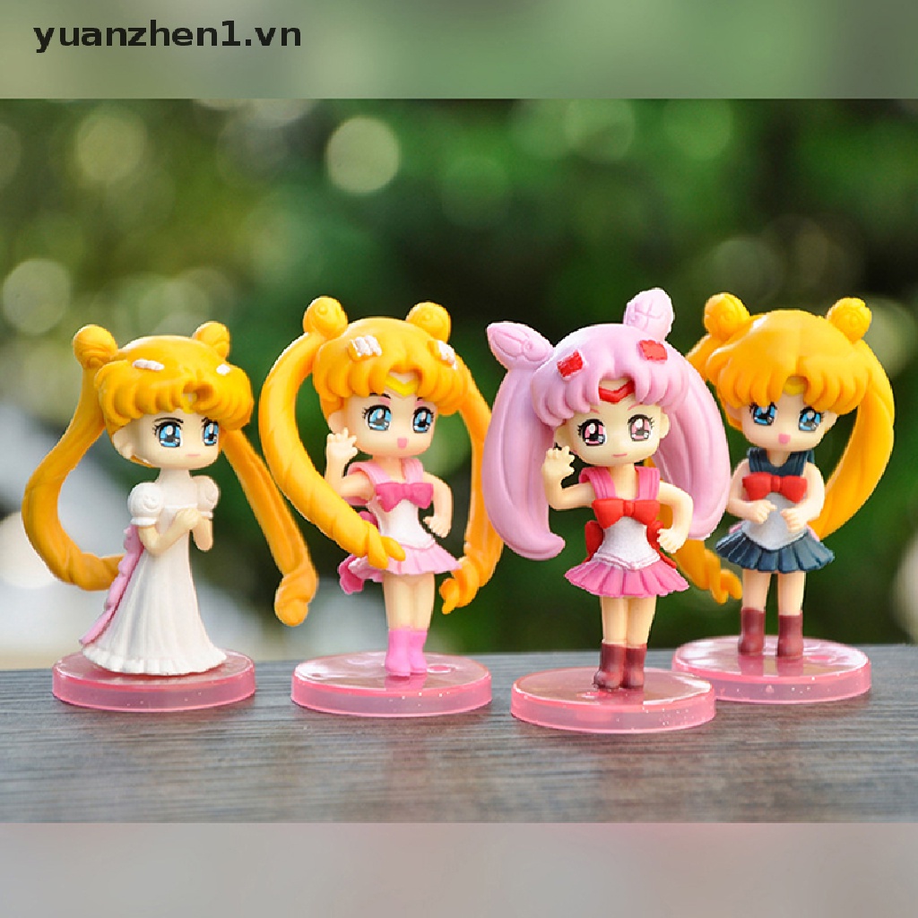 Bộ 4 Đồ trang trí Nhân Vật Hoạt Hình Thủy Thủ Mặt Trăng 3D Bằng PVC