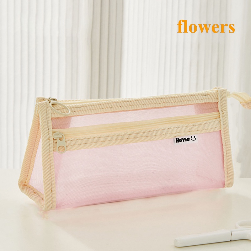 Túi Lưới Đựng Đồ Trang Điểm / Mỹ Phẩm Có Khóa Kéo Họa Tiết Hoa Xinh Xắn Tiện Dụng