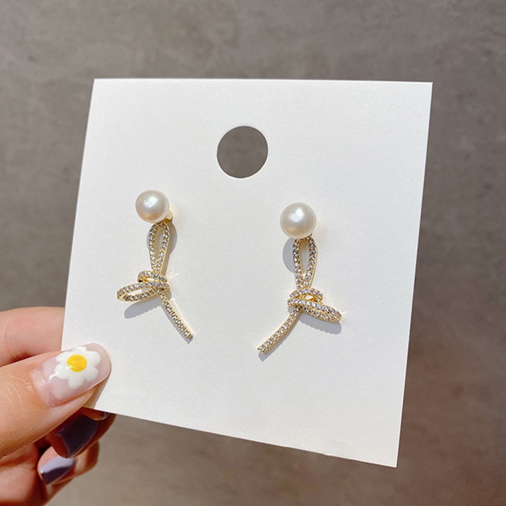 Bông Tai Mạ Bạc 925 Hình Nơ Đính Ngọc Trai Thời Trang Cho Nữ