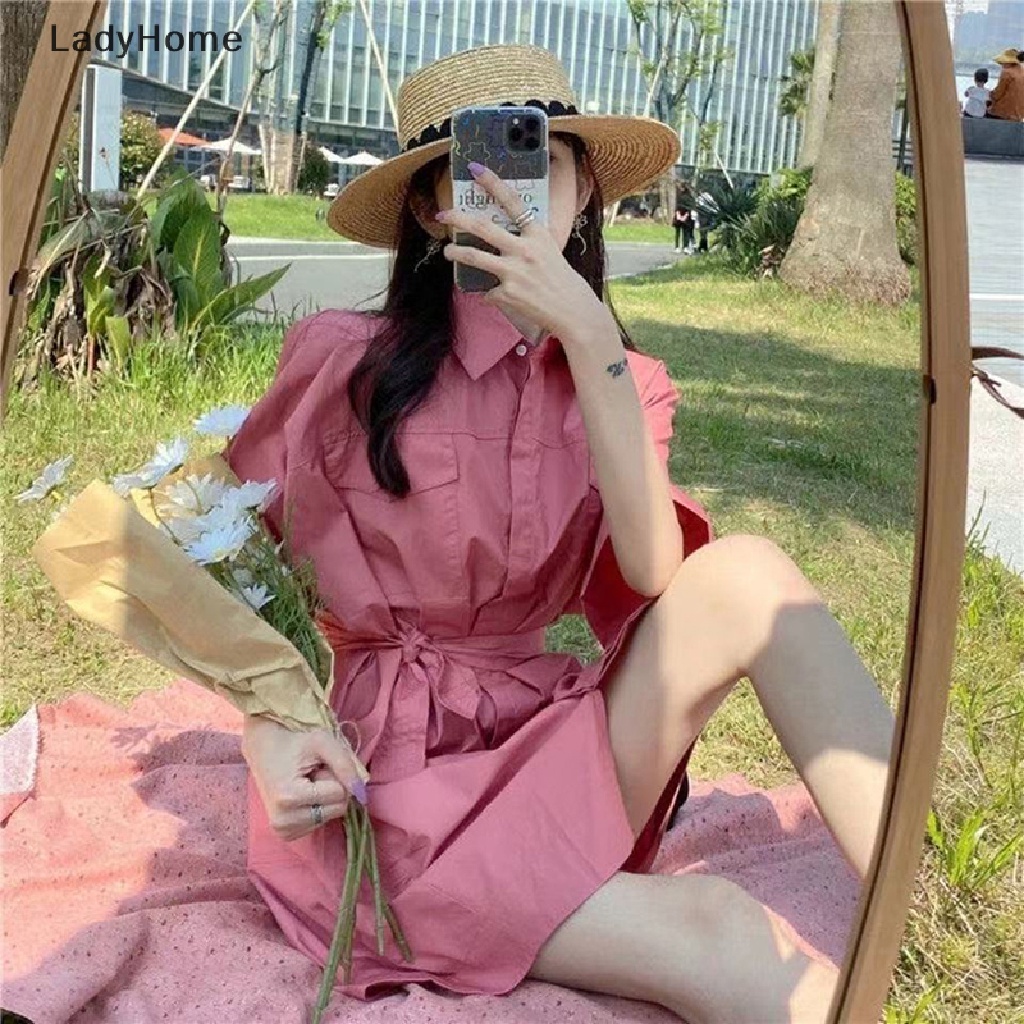Đầm Mini Tay Ngắn Màu Trơn Phong Cách Hàn Quốc Thời Trang Mùa Hè Xinh Xắn Cho Nữ