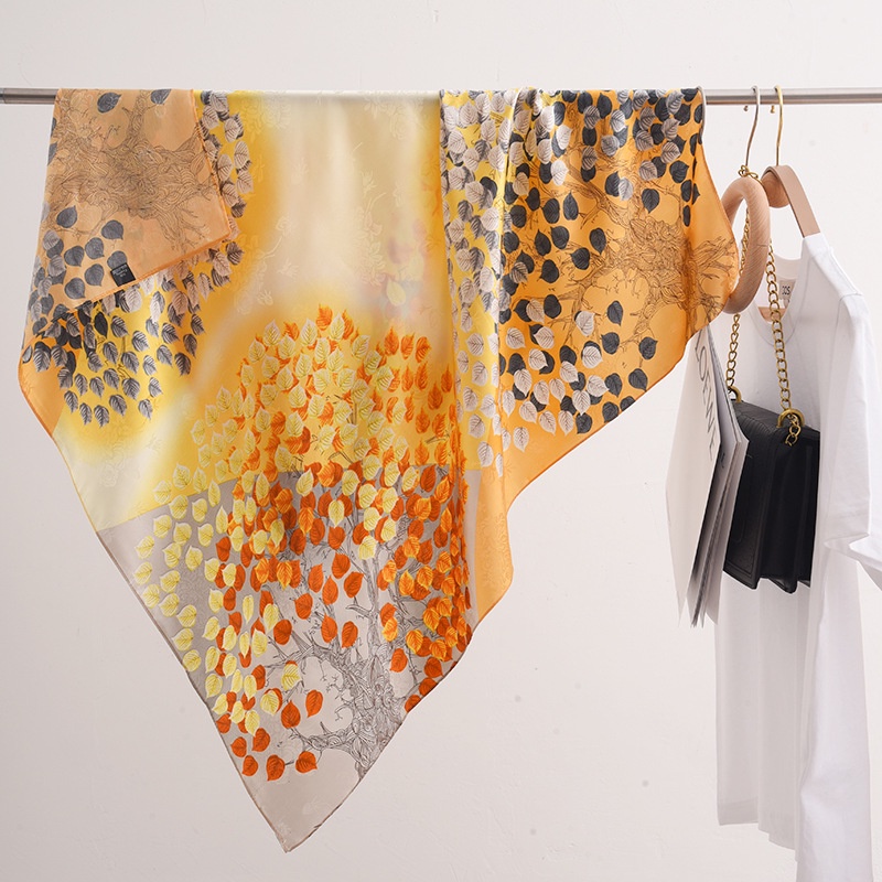 Khăn Quàng Cổ Lụa Hình Vuông 90 * 90cm In Họa Tiết Hoa Phong Cách Hàn Quốc Thời Trang Xuân Hè