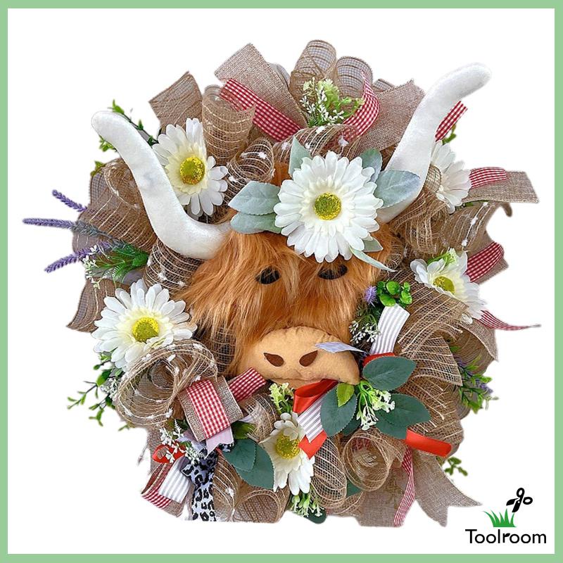 Vòng Hoa Hình Bò Treo Cửa Trước Trang Trí Kích Thước 16inch