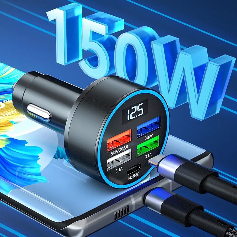 Bộ Sạc Điện Thoại / Máy Tính Bảng PD 5 Giao Diện USB Chất Lượng Cao Có Màn Hình Kỹ Thuật Số Cho Xe Hơi