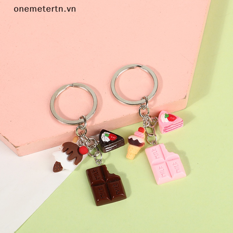 Onemetertn Móc Khóa Hình Bánh Kem / Trà / Kẹo / Món Tráng Miệng Thủ Công Đáng Yêu Cho Nữ