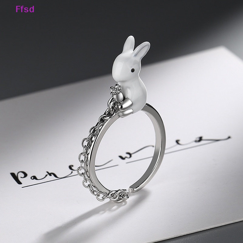 {Ffsd} Nhẫn Hở Mạ Bạc 925 Hình Thỏ Và Củ Cải Cá Tính Thời Trang Dự Tiệc Cho Nữ