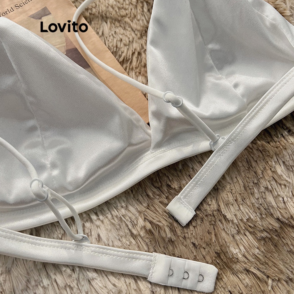 Áo ngực Lovito cổ V dây mảnh có thể điều chỉnh bằng satin màu trơn thường ngày cho nữ L50AD045 (Nhiều màu)