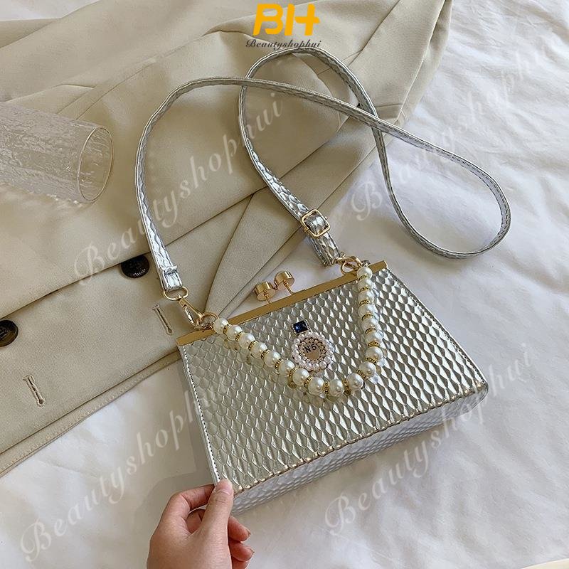 Túi Đeo Chéo Một Bên Vai Hình Vuông Nhỏ Đính Ngọc Trai Thời Trang 2023 Dành Cho Bạn Nữ
