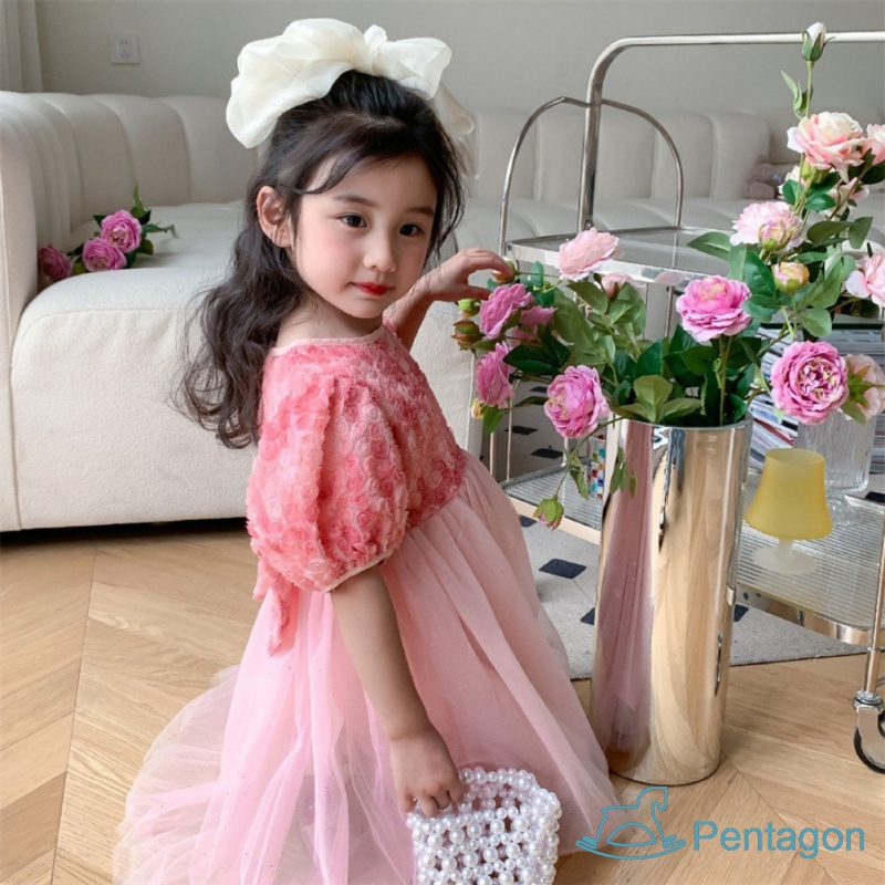 Chân Váy Lưới Thoáng Khí Đính Nơ Dễ Thương Phong Cách Hàn Quốc Cho Bé Gái