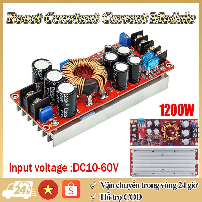 Mô Đun Tăng Áp 8-60V Sang 12-83V 1200W 20A DC Cho Xe Hơi Mạch Tăng Áp DC-DC 18A 1200W Vào 10-60VDC Ra 12-83VDC
