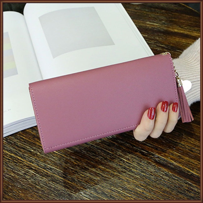 Ví Cầm Tay Đựng Thẻ Gắn Núm Tua Đơn Giản Thời Trang Cho Nữ
