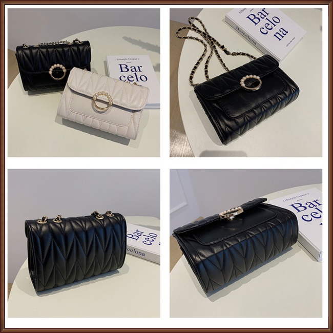 Túi Đeo Chéo Da Pu Khóa Nam Châm Đính Ngọc Trai Giả Phối Dây Xích Thời Trang Dự Tiệc Sang Trọng Cho Nữ