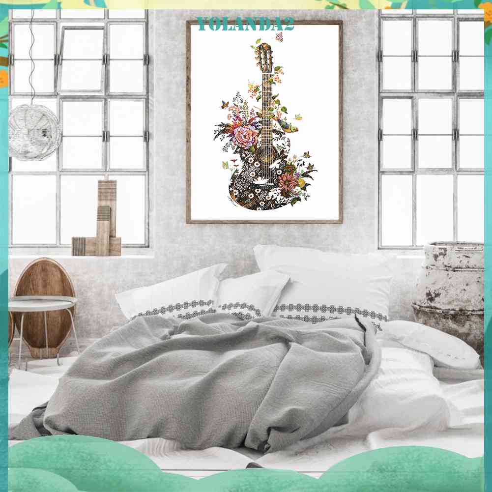 Tranh Đính Đá Kim Cương Toàn Bộ 5D DIY Hình Vẽ Đàn Ghita Và Hoa