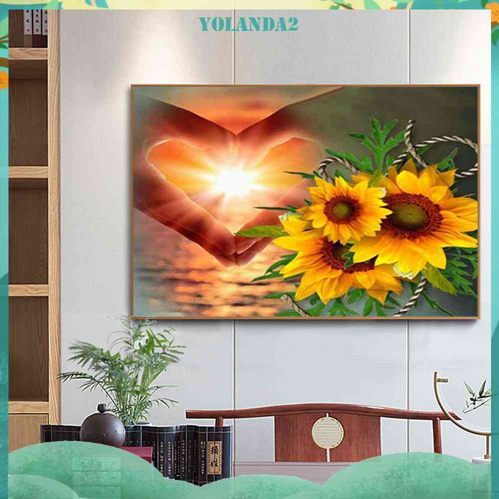 Tranh Đính Đá Kim Cương Toàn Bộ 5D DIY Hình Cử Chỉ Trái Tim Hoa Hướng Dương