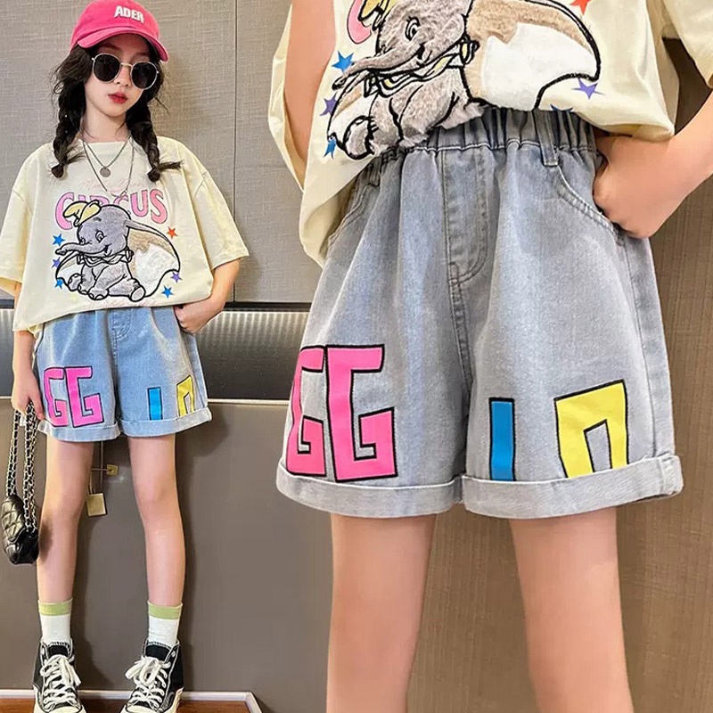 IQ Angel Quần Short denim Mỏng Dáng Rộng Thời Trang Mùa Hè Cho Bé Gái Lớn Tuổi