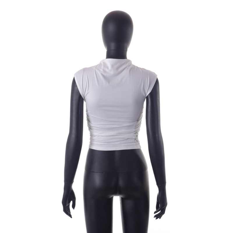 Áo Croptop Tay Ngắn Xếp Ly Màu Trắng Y2K Thời Trang Xuân Hè Xinh Xắn Cho Nữ